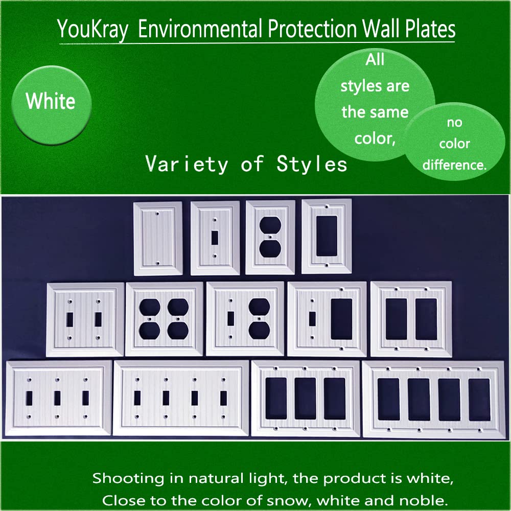 Pure White Classic Beadboard Wall Plates,Light Switch Covers,Electrical Outlet Covers, Switch Plates of Various Combination, Nature Bamboo Fiber Wall plate(2 Gang Toggle/Duplex 2 Pack) Funkiim