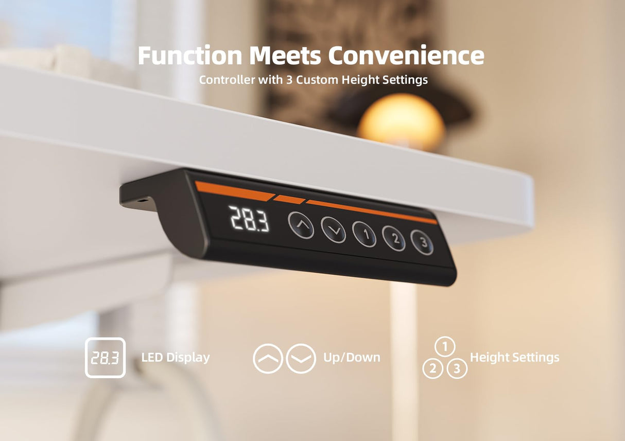 YDN Electric Standing Desk Adjustable Height, 40 x 24 Inches Stand up Desk with Cable Management, Home Office Desks with Splice Board & White Frame, White Top YDN