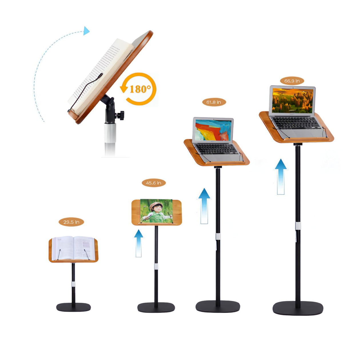 Adjustable to 67in Standing Book Stand, Book Holders for Reading Hands Free with Pedestal,Wood Music Sheet ,Podium& Bible& Cookbooks Display Stands Blinrfilal