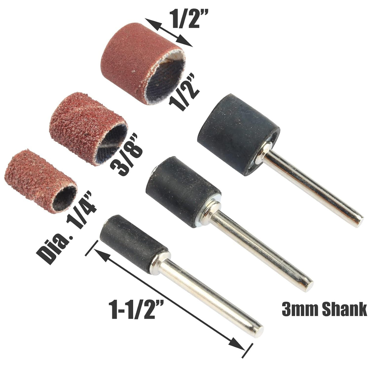 Yakamoz 132Pcs Sanding Drums Kit, 80 120 180 Grit Sanding Bands Mini Drum Sander Sleeves with 3mm Shank Drum Sanding Mandrels for Drill Dog Nail Grinder fits Dremel Rotary Tools YAKAMOZ