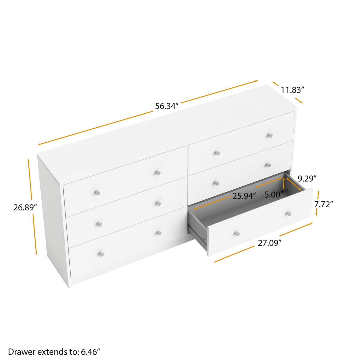Tvilum 6 Drawer Double Dresser, White Tvilum