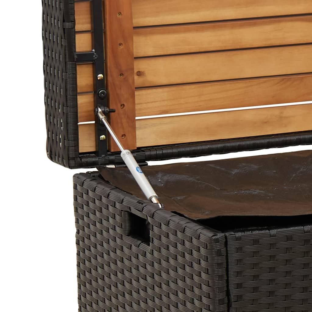 vidaXL Outdoor Storage Bench - Black Poly Rattan & Acacia Wood with Water- Storage Bag, 39.4"x19.7"x20.5" vidaXL