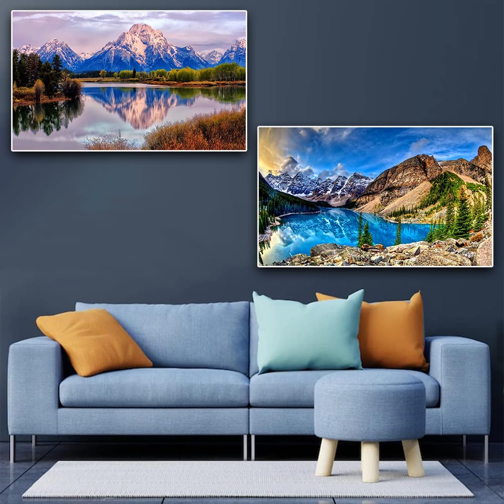 2 Pack Diamond Painting Kits,Large 5D DIY Mountain Lake Diamond Painting Kits for Adults,DIY Full Drill Crystal Rhinestone Arts and Crafts,Gem Art Painting with Diamond Home Wall Decor (28X16inch) OFRKE