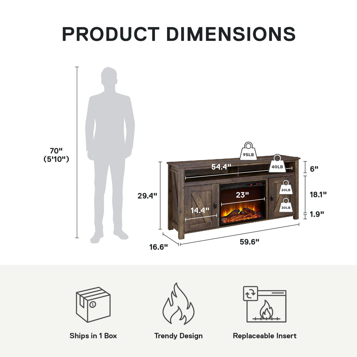 Ameriwood Home Farmington Electric Fireplace Console for TVs up to 60", Rustic Ameriwood Home