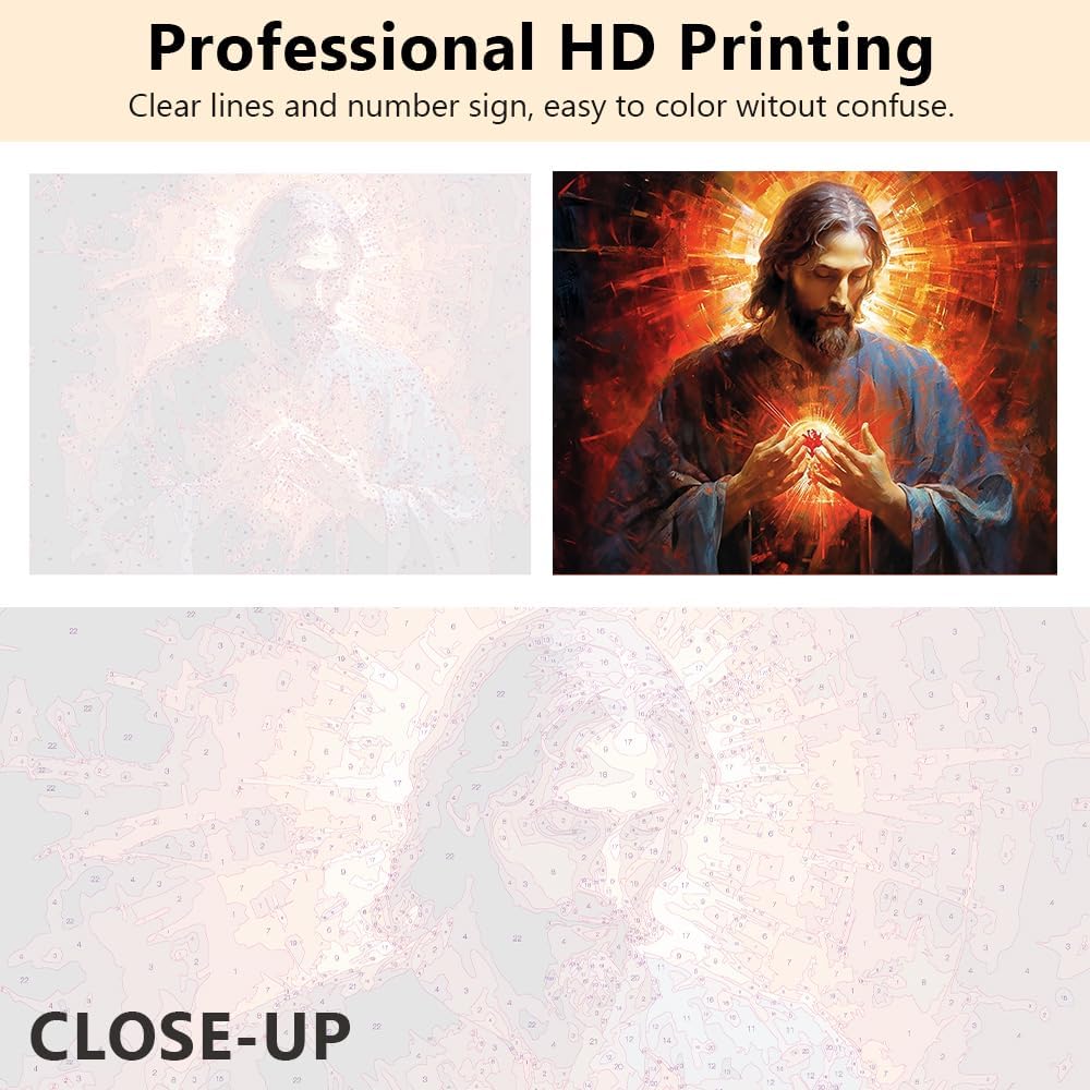 Jesus Paint by Numbers Kit for Adults, Jesus God DIY Paint by Numbers, Sacred Heart of The Lord Painting Acrylic Paint Crafts for Home Decoration 16x20 Inch Rebotipy