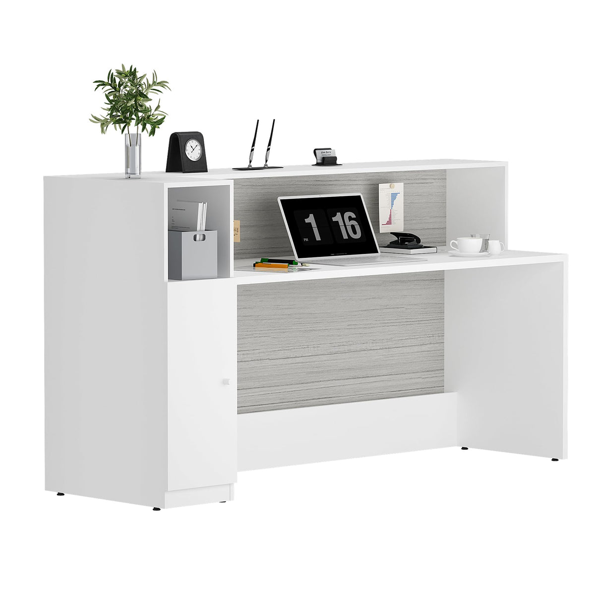 Modern Reception Desk with Storage Shelves, Front Counter Table for Office, Lobby, Salon, Retail Store, Spa, Clinic, Hotel, Showroom (75" inch) ALFA BUSINESS