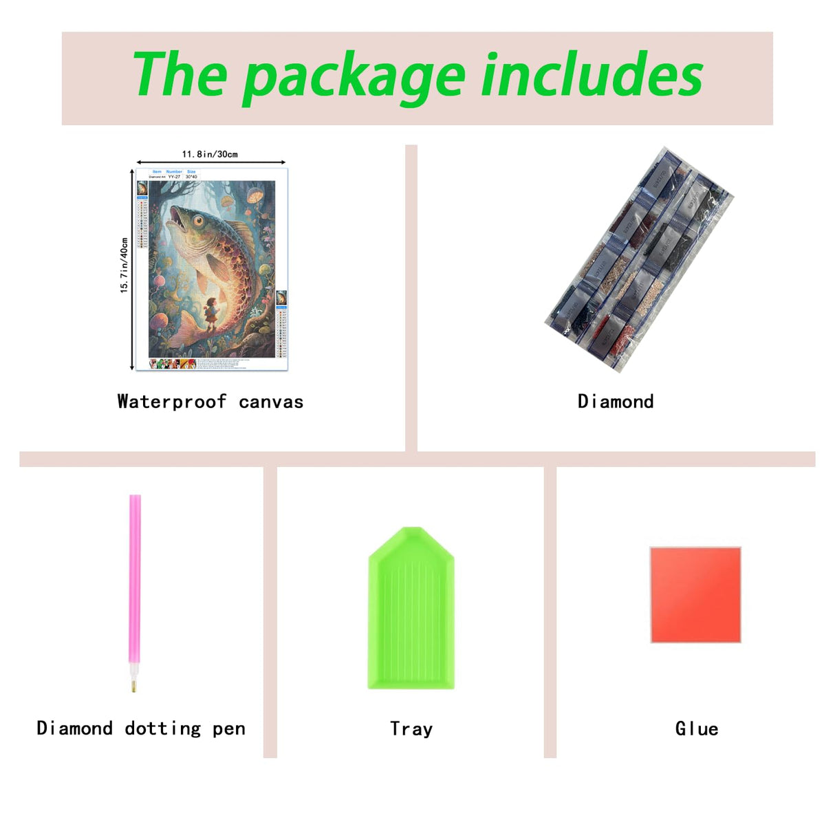 Big Fish 5D Diamond Painting Kit for Adults,The Giant Fish in The Enchanted Forest Full Drill DIY Round Gem Art Diamond Art Kits Painting Crafts Ideal for Beginners and Home Wall Decor 12X16inch PUSHPIN PAINTING