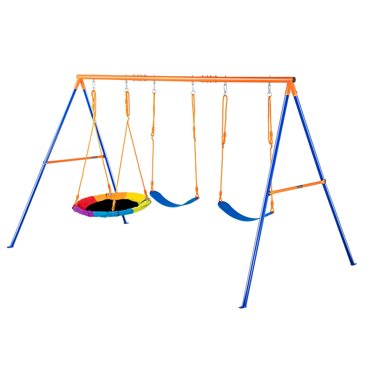 VEVOR Swing Sets for Backyard, with 1 Saucer Swing Seat, 2 Belt Swing Seats, 600lbs Load Capacity Swing Set, Heavy Duty A-Frame Metal Swing Stand and Adjustable Rope, Swingset Outdoor for Kids VEVOR