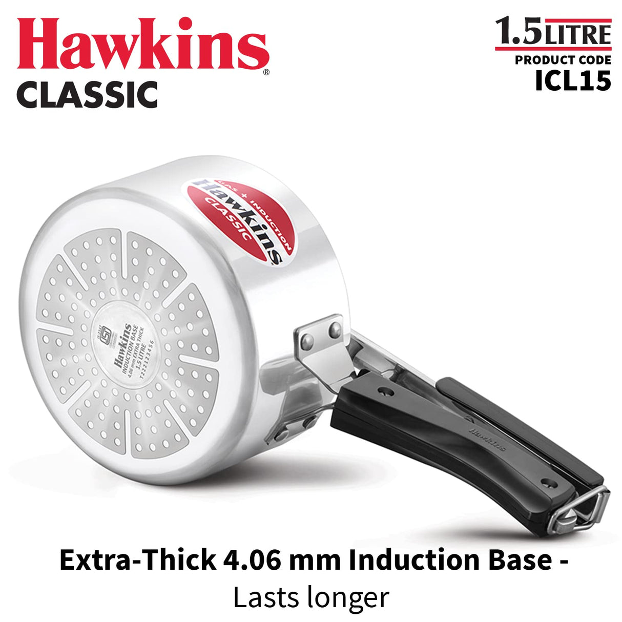 Hawkins 1.5 Litre Classic Pressure Cooker, Induction Inner Lid Cooker, Pan Cooker, Best Cooker, Silver (ICL15) HAWKINS