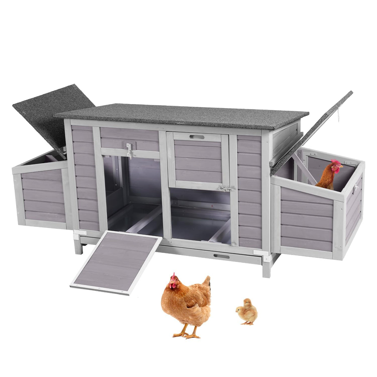 Aivituvin Chicken Coop with Two Nesting Boxes Large Wooden Hen House Outdoor Weatherproof Rabbit Hutch Duck Cage (AIR69) Aivituvin