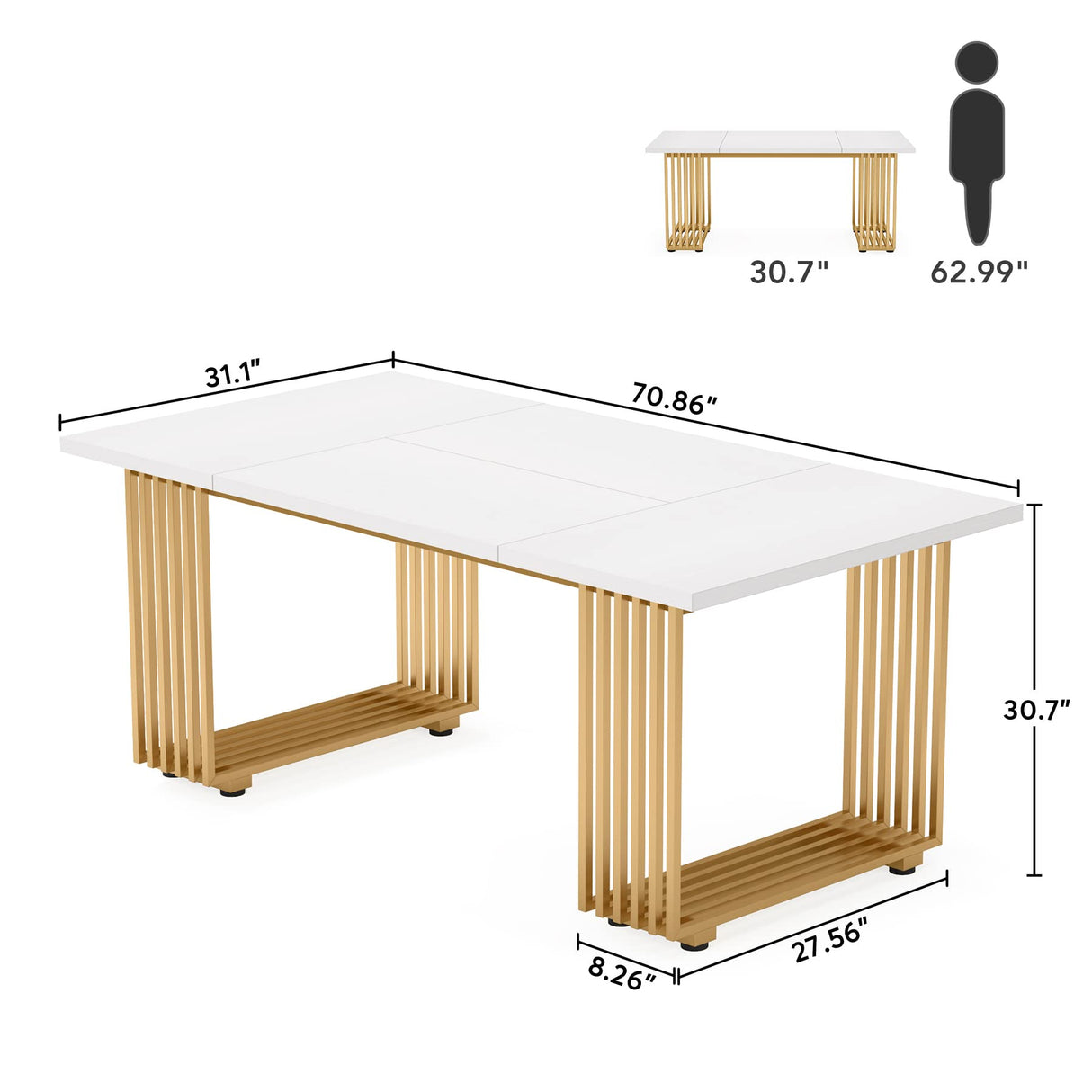 Tribesigns Modern Dining Table for 6-8 People, 70.8-in White Dining Room Table, Wooden Kitchen Table, Rectangular Dinner Table for Dining Room Family Gathering Tribesigns