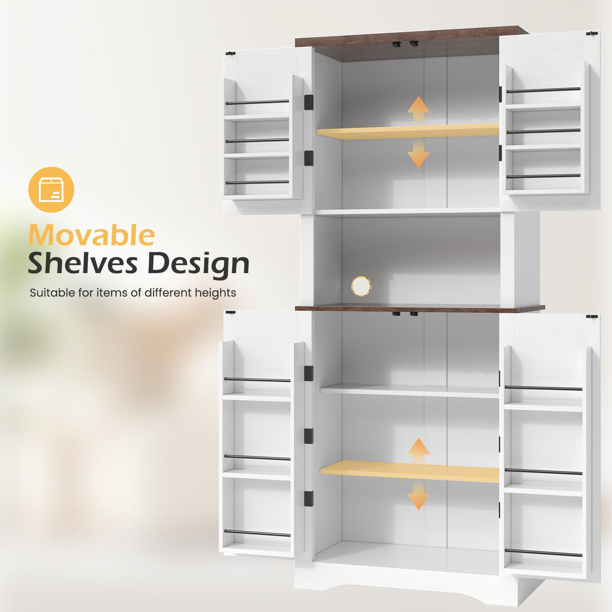 Apicizon 72" Kitchen Pantry Cabinet, Freestanding Kitchen Pantry Storage Cabinets with Barn Doors & Shelves, Utility Hutch Cabinet, Cupboard Organizer for Dining Room Living Room Bathroom Apicizon