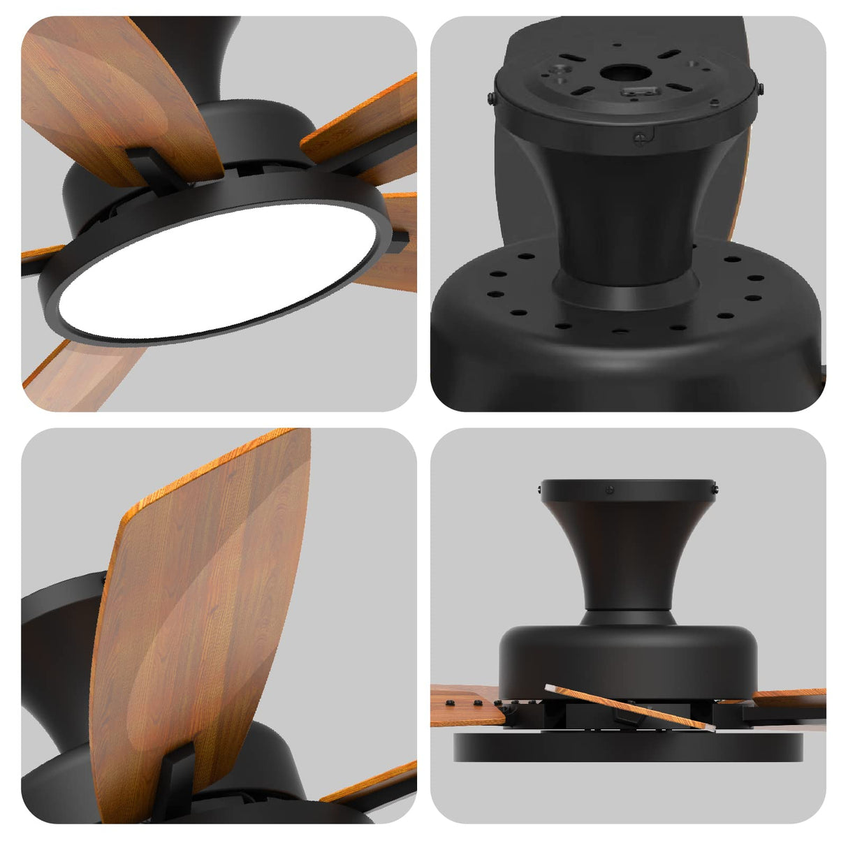 TALOYA 52 inch Ceiling Fans with Lights,Remote Control Multifunctional Quiet Fan with Three Color Temperature and Dimmable Light with Reversible Blades Black TALOYA