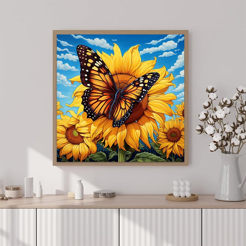 Artunion Framed Paint by Numbers Kit for Adults Beginners & Kids Ages 8-12,Sunflower Butterfly Paint by Number with Frame,Floral Paint by Numbers Kit on Canvas 10 * 10 Inch Without Easel Artunion