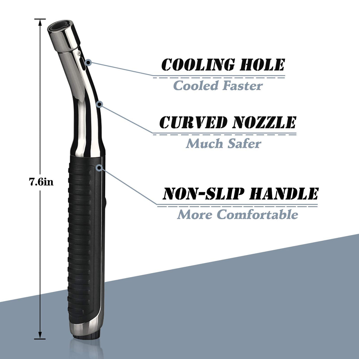 Yeuligo Torch Lighters, 7.6in Long Butane Lighter with Visible Window, Adjustable and Refillable Lighter for Kitchen Fireplace Camping Candle Grill BBQ Fireworks.Gas Not Included(Black) Yeuligo