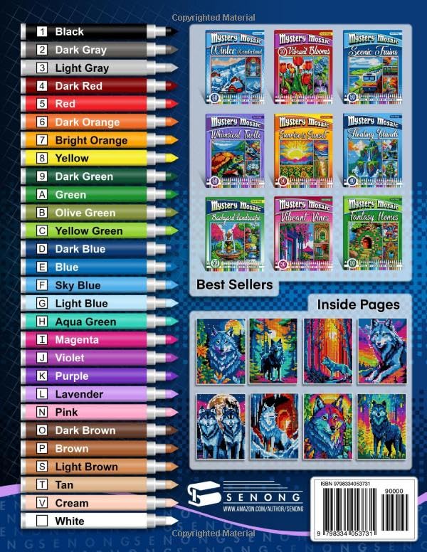 Mystical Wolves Mystery Mosaics Color by Number: 40 Pixel Art Enchantments of the Wild (Mystery Mosaic Color By Number Collection) Majosta