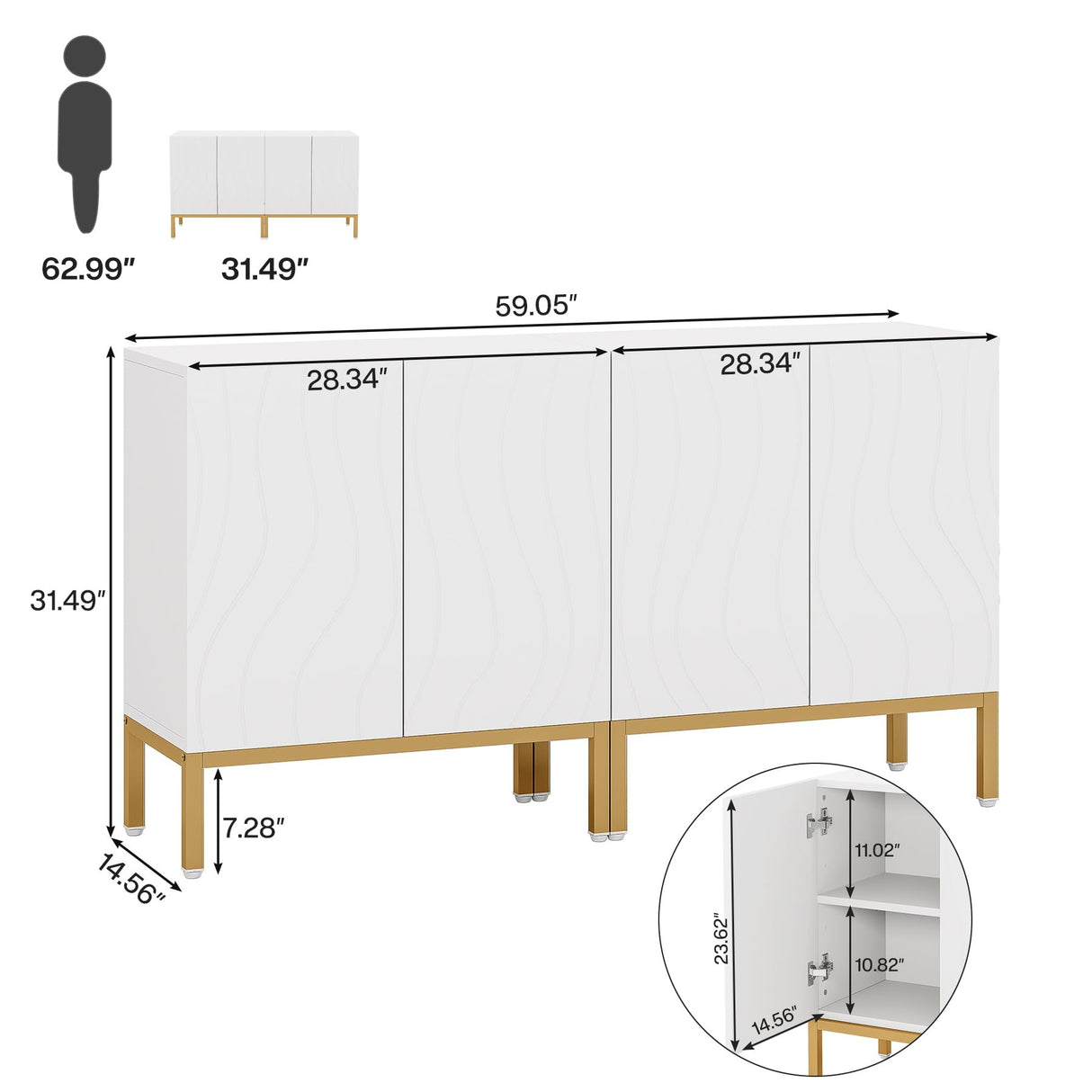 Tribesigns Modern Buffet Cabinet Set, 59 Inch Storage Cabinet with 4 Doors, Freestanding Floor Sideboard Cabinet with Adjustable Shelves, Wood Coffee Bar Side Cabinet for Living Room, Dining Room Tribesigns