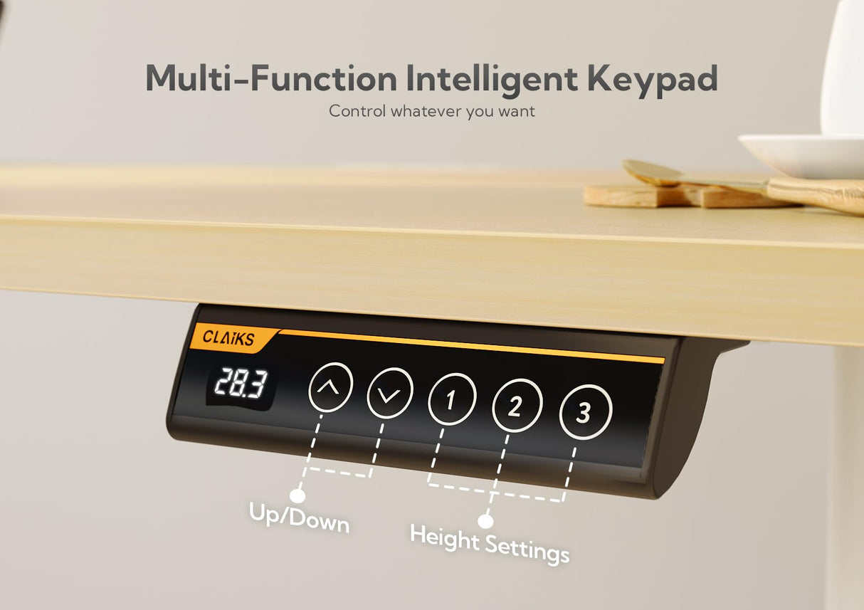 Claiks Electric Standing Desk, Adjustable Height Stand up Desk, 40x24 Inches Sit Stand Home Office Desk with Splice Board, White Frame/Nature Top Claiks