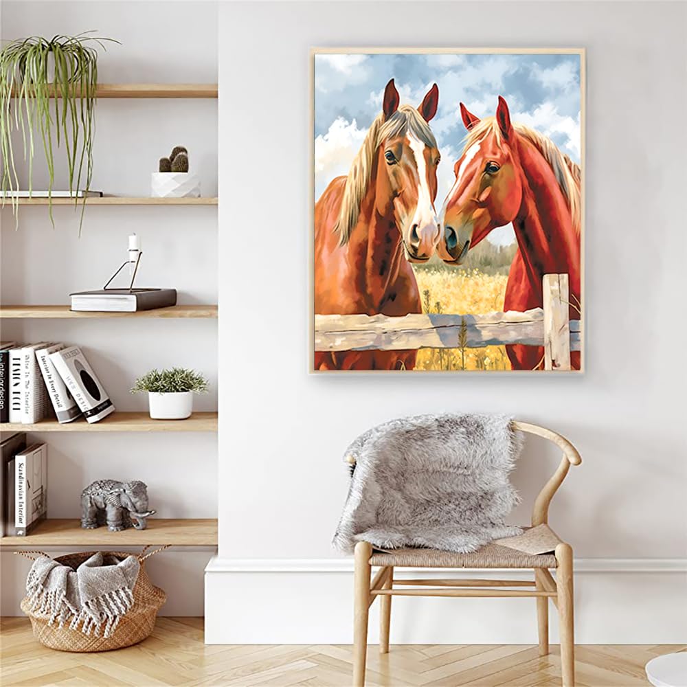 Artunion Horse Couple Paint by Numbers for Adults, Animal Paint by Number Kits, DIY Oil Painting Paint by Number Kits on Canvas Arts Craft for Home Wall Decor 16x20 Inch Artunion