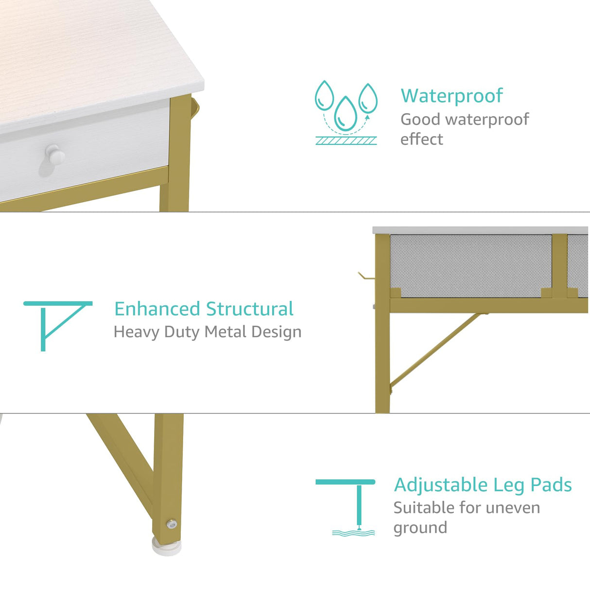 Lufeiya White Makeup Vanity Desk with Mirror and Lights, 40 inch Make Up Vanity Desks with Fabric Drawers & Charging Station, Dressing Table and Chair Set for Bedroom Girls, White Gold Lufeiya