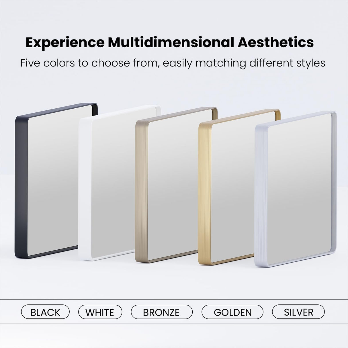 JISOSO Brushed Nickel Bathroom Mirror, 50x30 Inch Silver Metal Frame Mirror Wall Mounted, Rounded Rectangle Bathroom Vanity Mirror, Tempered Glass, Anti-Rust, Horizontal/Vertical JISOSO