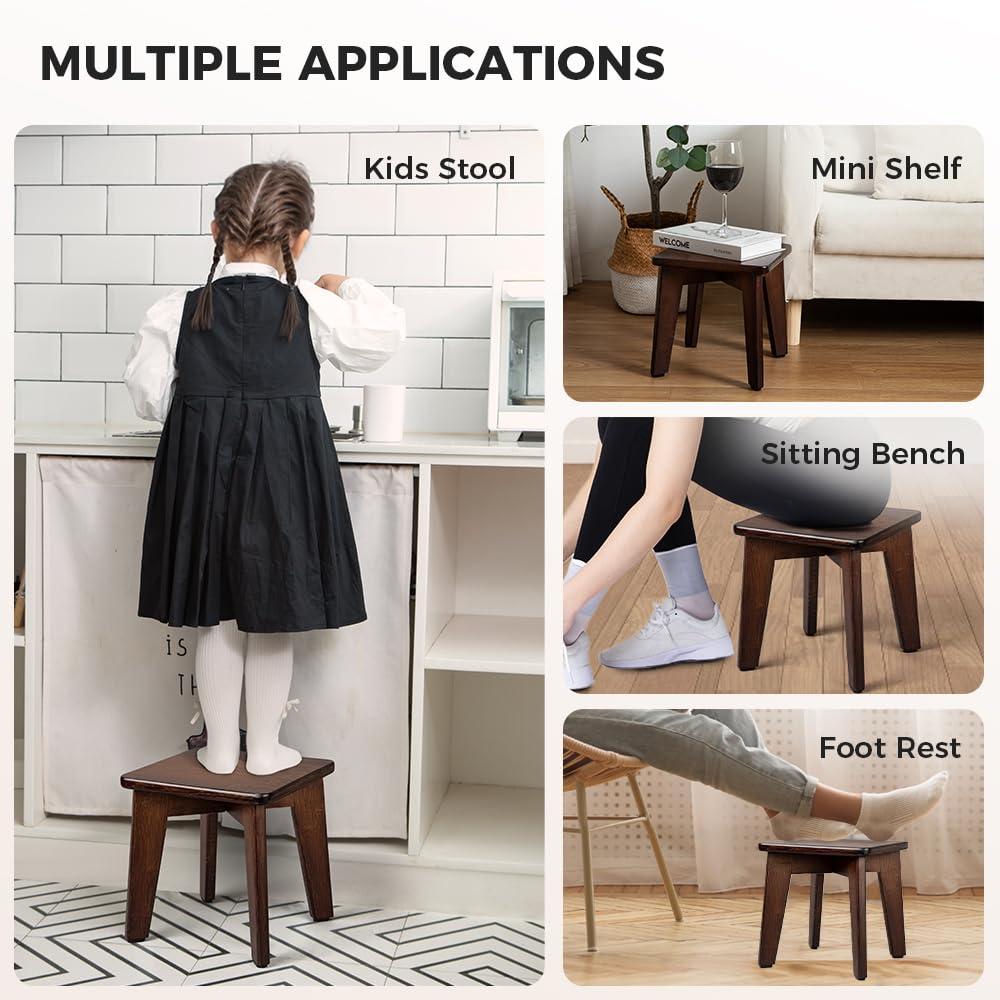 StrongTek Bamboo Small Step Stool, Durable and Stylish Wooden Step for Adults and Kids, Perfect for Kitchen, Bathroom, Bedroom, or Living Room, Non-Slip, Compact, Portable, Easy to Store (Chocolate) StrongTek