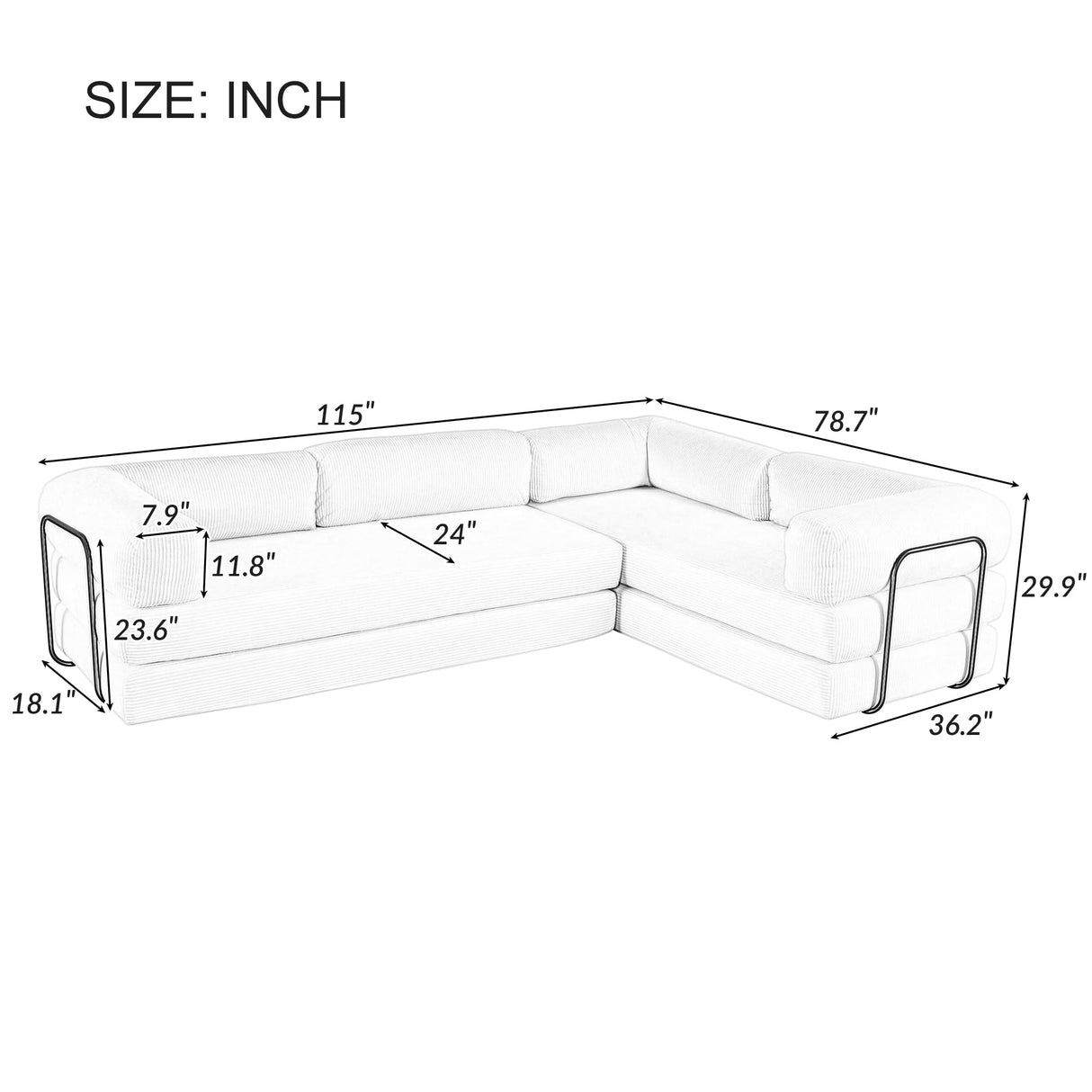 Merax L-Shaped Modular Sofa Bed in Corduroy Fabric, Convertible Sleeper Sofa Bed, 4 Seat Floor Couch for Living Rooms and Apartments, No Assembly Required, Beige Merax