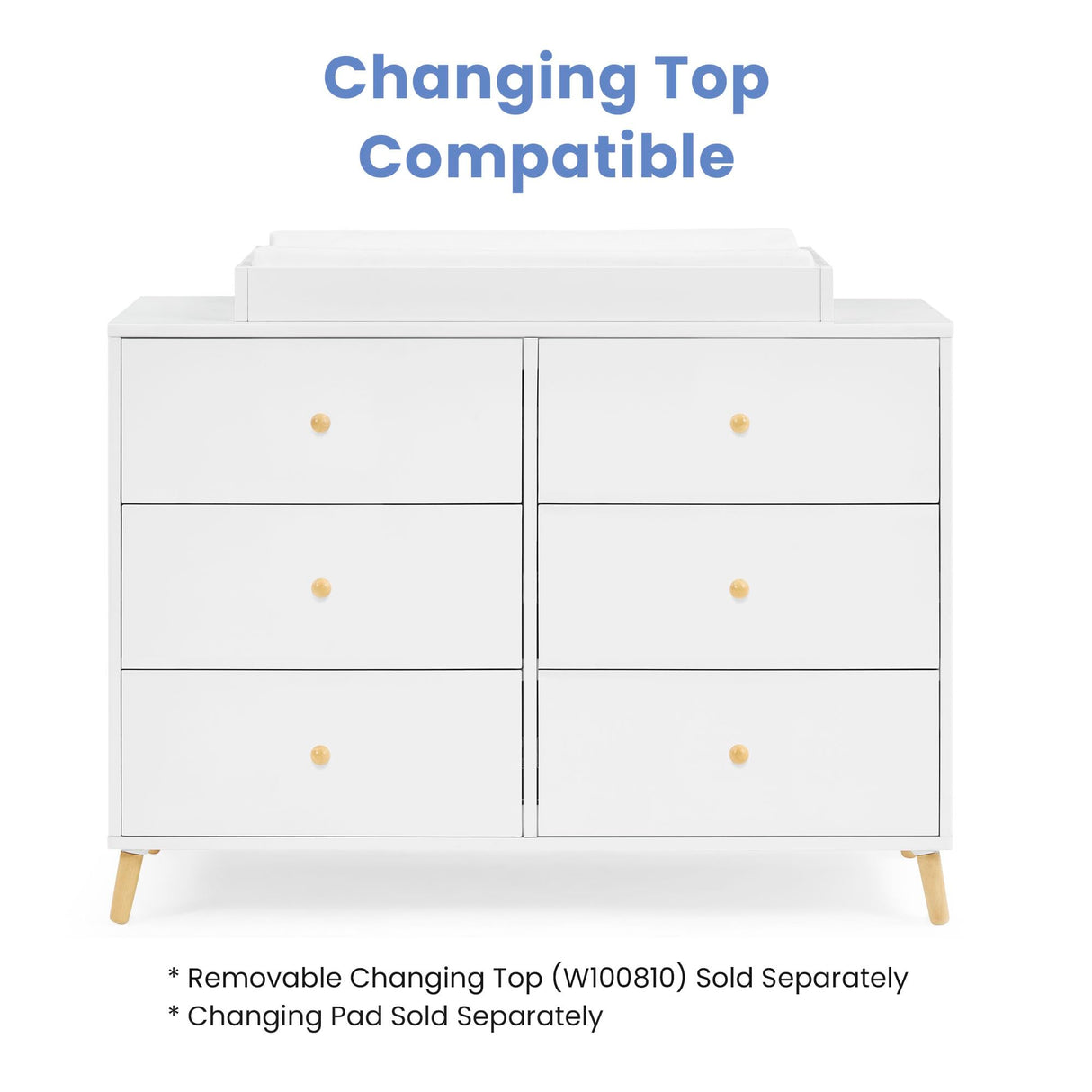 Delta Children Essex 6 Drawer Dresser, Bianca White/Natural Delta Children