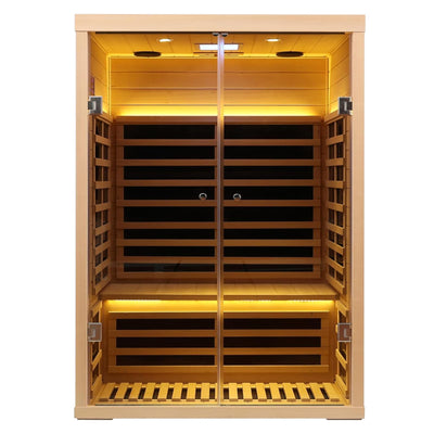 KUNSANA Hemlock 2 Person Low EMF Far Infrared Sauna, Home Indoor Sauna, Luxury Tempered Glass Doors, 1780w, App & LCD Panel Control, Bluetooth Speakers, Chromotherapy Lights, Reading Lights