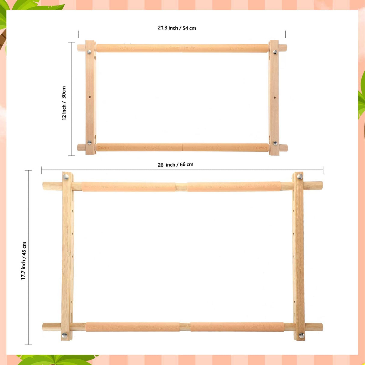 2 Pcs Adjustable Cross Stitch Scroll Frame Bamboo Beech Wood Tapestry Scroll Embroidery Frames for Stitching Quilt Frame Needlepoint Holder for Sewing Projects Craft, 21.5" x 12", 26" x 17.7" Queekay