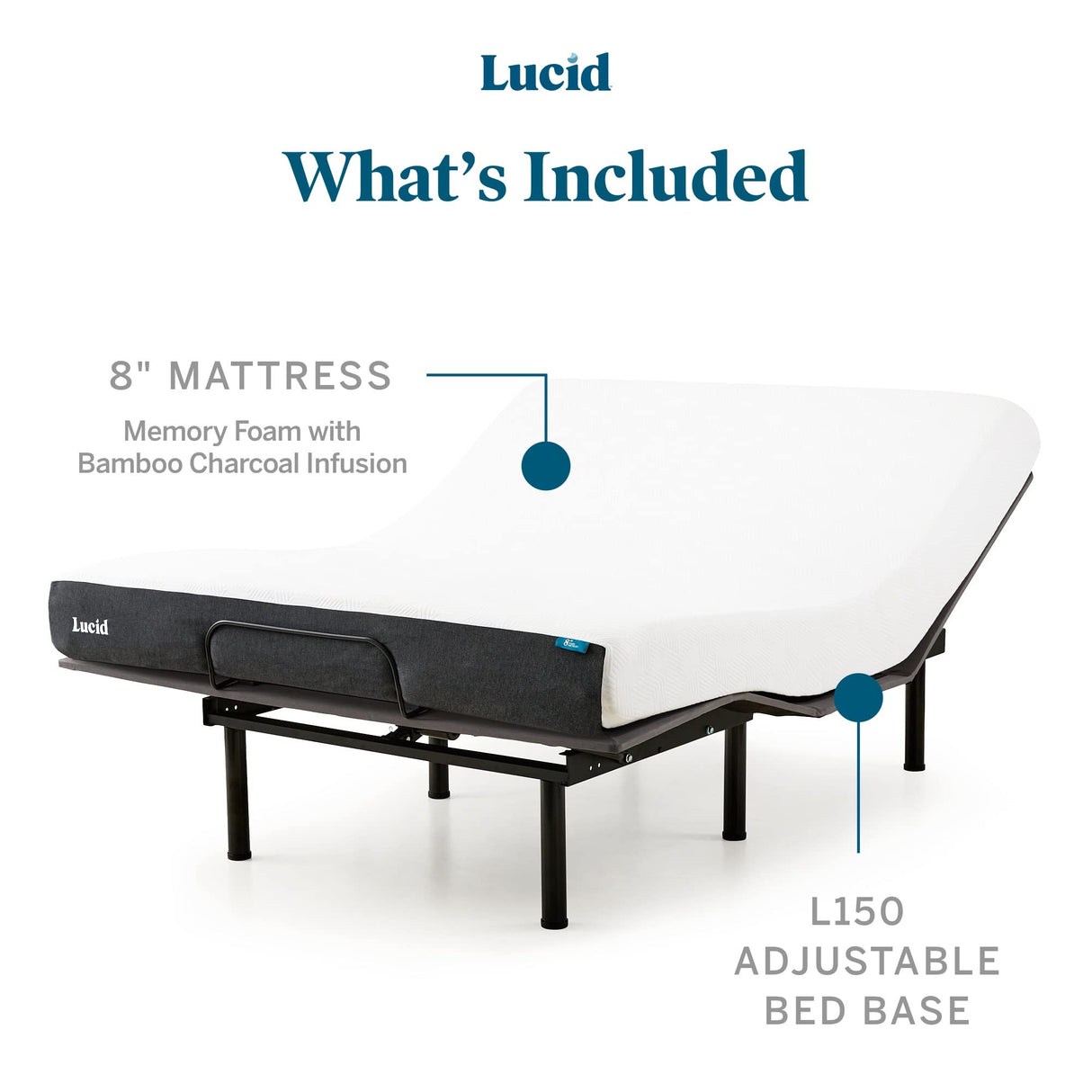 LUCID 8 Inch Queen-Mattress and L150 Adjustable Bed Base – Plush Gel Memory Foam-Mattress – Bamboo Charcoal – CertiPUR-US Certified – Easy Assembly LUCID