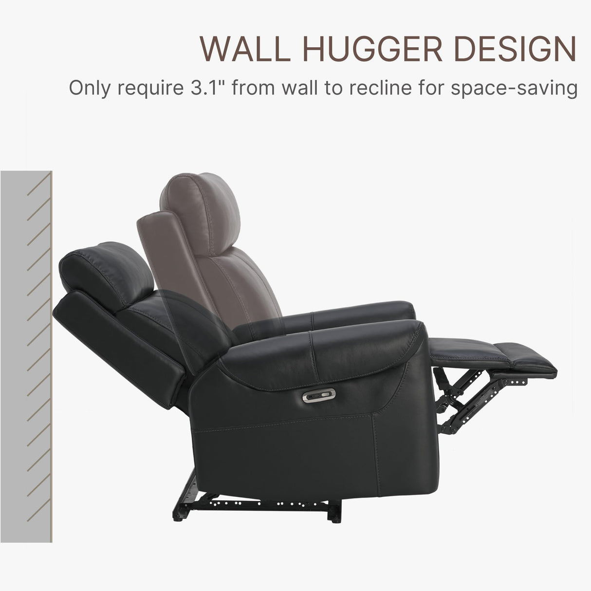 KISLOT Leather Power Recliner Chair Wall Hugger Sofa with USB Charging Ports Electric Reclining RV Furniture for Living Room KISLOT