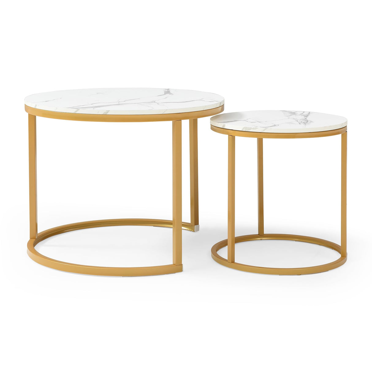 Faux Marble Top Nesting Coffee Tables End Table, Sofa Side Table Set of 2 for Living Room Bedroom Balcony, Stacking Coffee Table with Golden Frame Sirearx