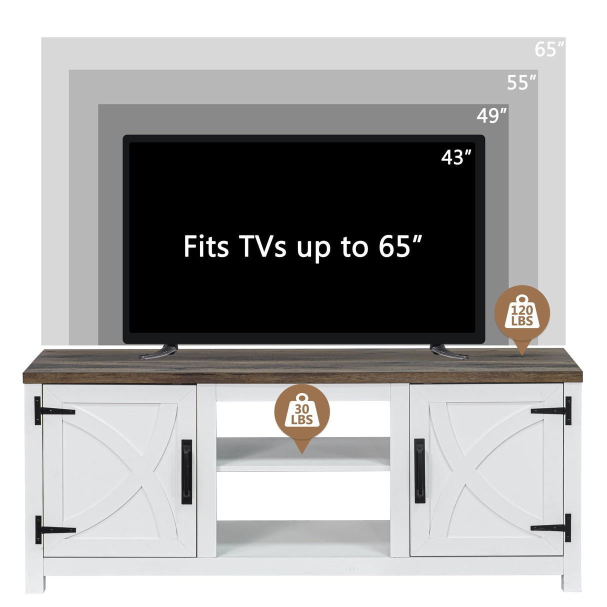 COMEFFIE Modern 58" TV Stand, Media Entertainment Center for TV up to 65 Inch, Console Table with Storage Cabinets for Living Room (White Without Fireplace) COMEFFIE