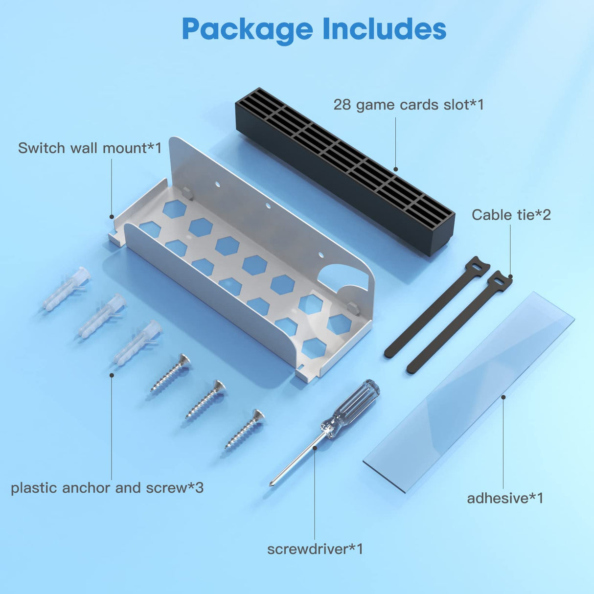 KUNSLCUK Wall Mount for Switch and Switch OLED, Metal Wall Mount Stand Accessories with 28 Game Cards Holder and 2 Joy-Con Hooks, Safely Mount your Switch on Wall Near TV (White) KUNSLUCK