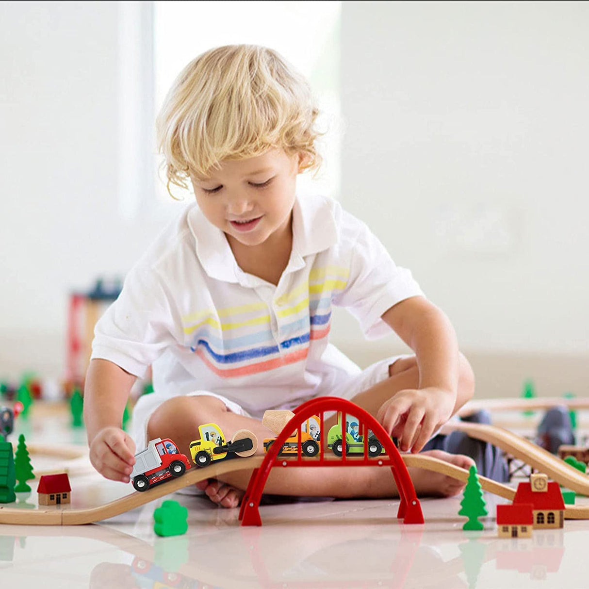 UMU Construction Toy Cars 7 PCS Wooden Kids Mini Vehicles for Toddlers, Compatible to Thomas Train Toys Railway and Major Brands, Best for 3 to 5 Year Old Boys and Girls UMU