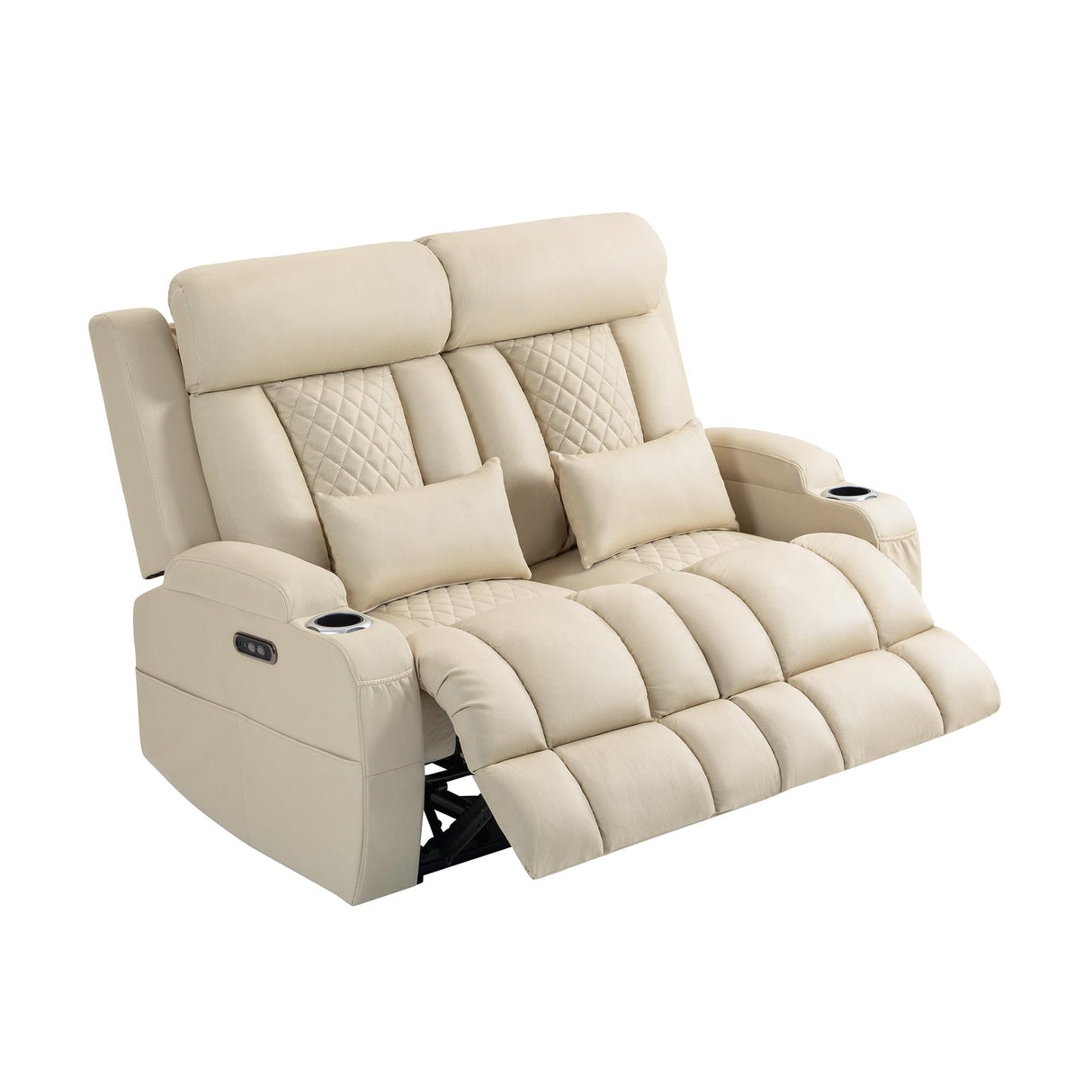 CALIVIA Wall Hugger Power Reclining Loveseat with Manual Adjustable Headrests, Electric Recliner Sofa with USB/Type-C Ports, Cup Holders – Perfect for RV and Small Spaces (Beige) CALIVIA