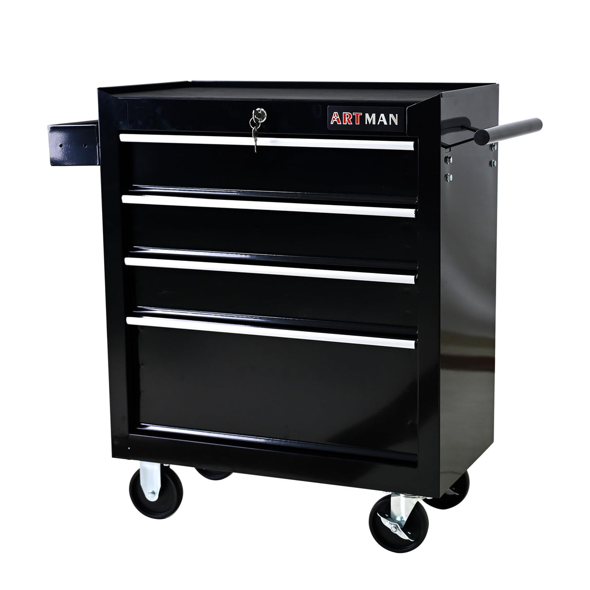 SumKea 4 Drawers Cart 24.25" Rolling Toolbox, with Key Locking and 4 Wheels Tool Boxes, Suitable for Garages, Warehouses, Workshops, Repair Shops, Black SumKea