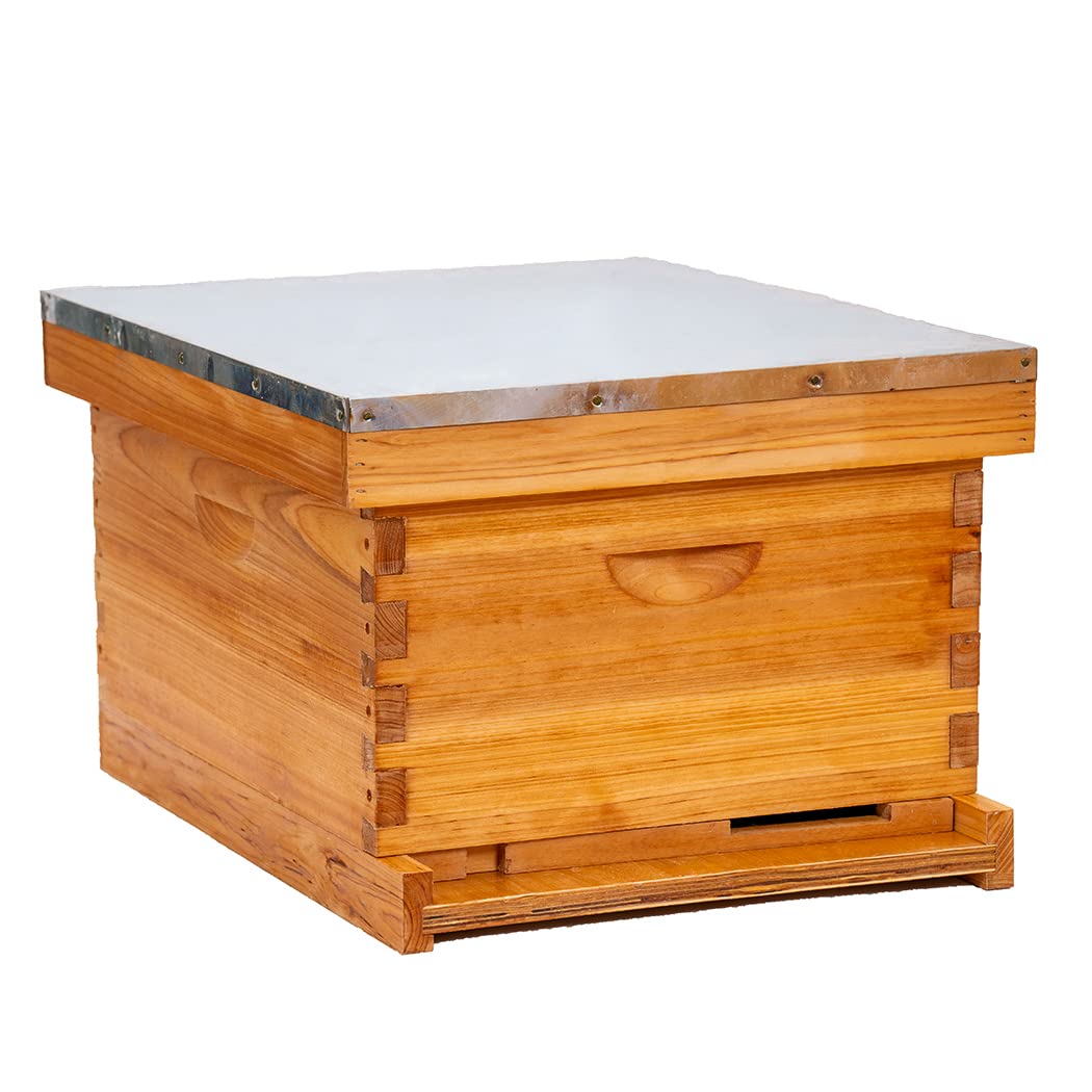 Honey Lake 8 Frame Bee Hive Starter Kit and Beekeeping Supplies, Beeswax Coated Bee Hives Boxes Starter Kit with Beehive Tool Kit Includes Bee Smoker Beekeeper Hat Honey Lake