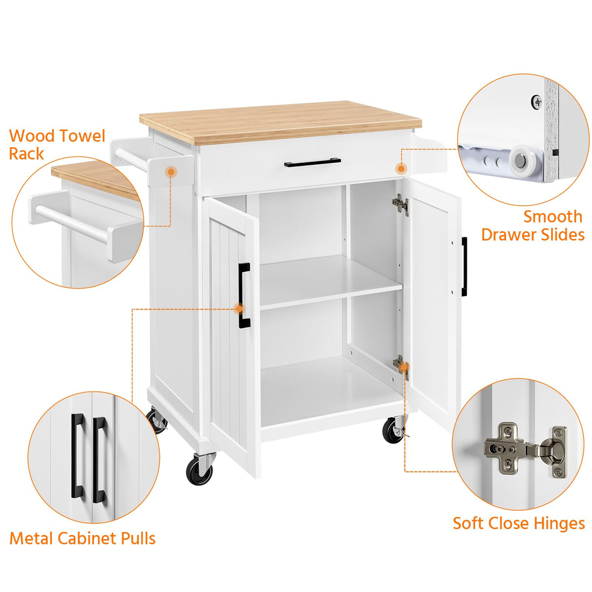 Yaheetech Kitchen Cart with Drawer, Kitchen Island on Wheels with Storage Rack & Cabinets, Microwave Cart for Kitchen with Storage, Rolling Coffee Cart Station, White Yaheetech