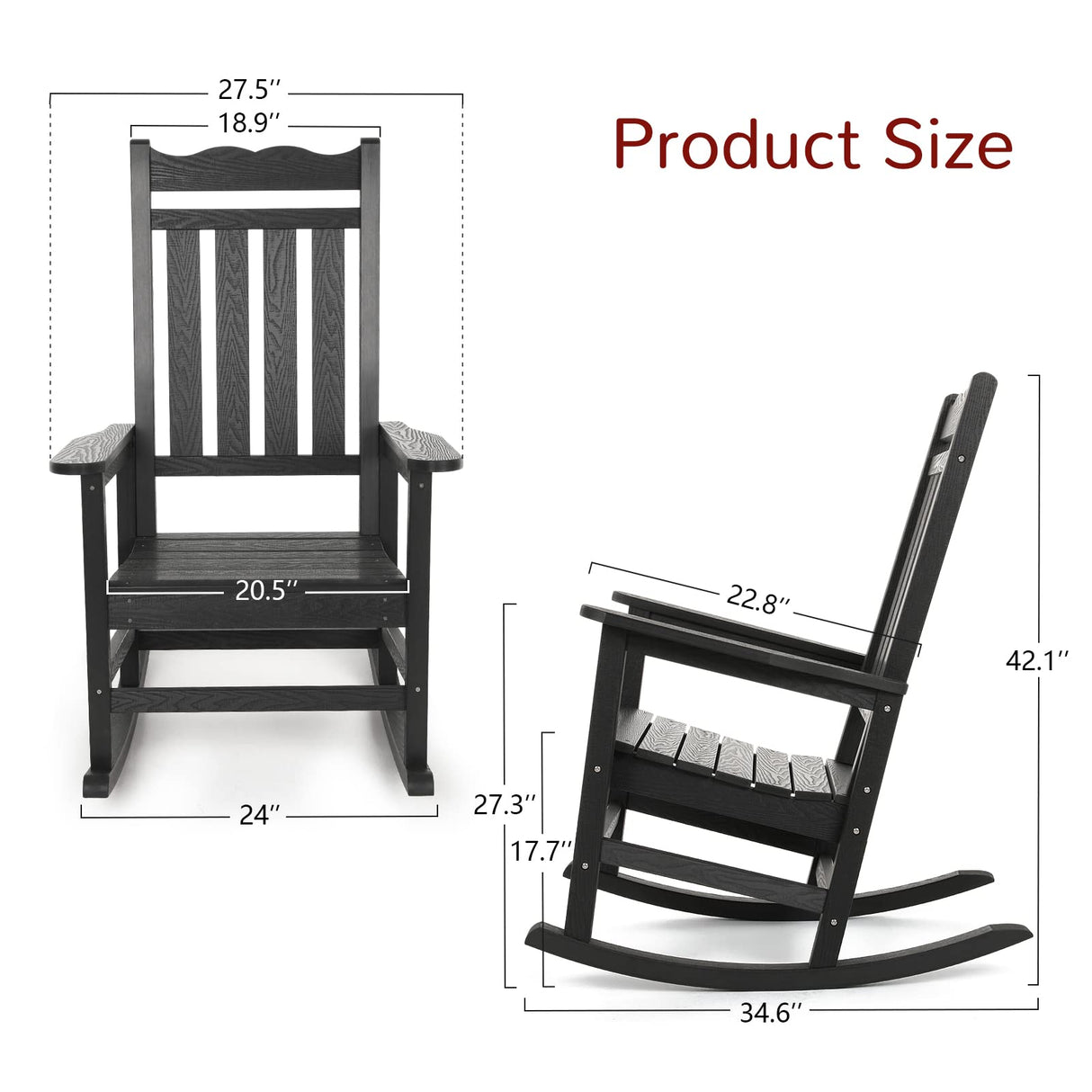Stoog All-Weather Patio Rocking Chair with 400 lbs Weight Capacity, Oversized Porch Rocker Chair, for Backyard, Fire Pit, Lawn, Garden, Outdoor and Indoor, Black Stoog