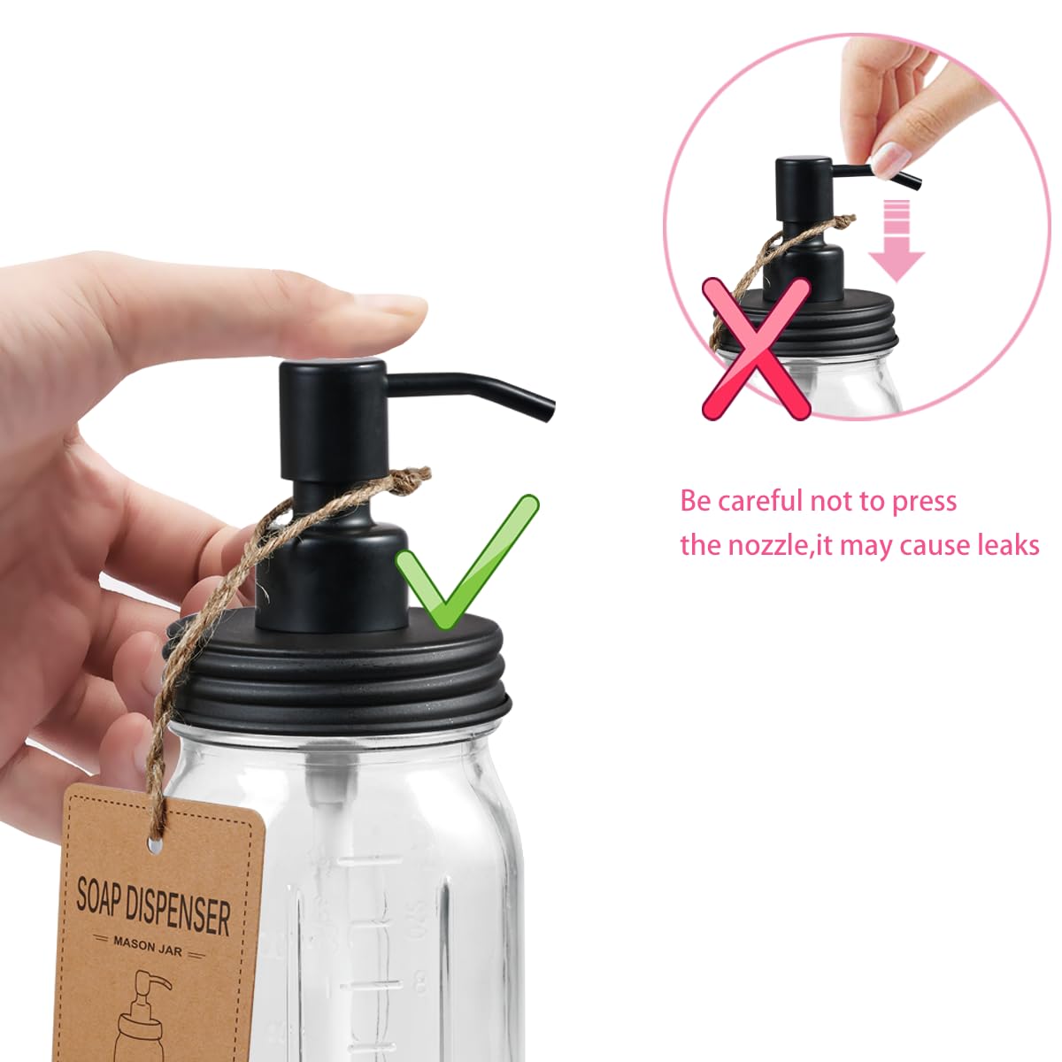 SheeChung Mason Jar Bathroom Accessories Set, 2Pcs Glass Bathroom Accessory Set, Soap Dispenser, Toothbrush Holder, Bathroom Decor, Rustic Farmhouse Decor - Black SheeChung