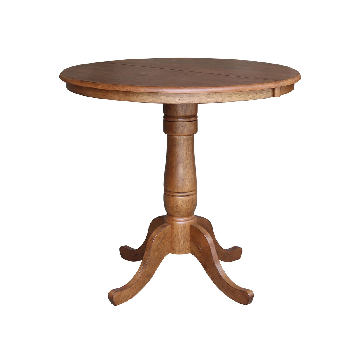 IC International Concepts 36" Round Top Pedestal 12" Leaf-35.3" H Dining Table, Distressed Oak IC International Concepts