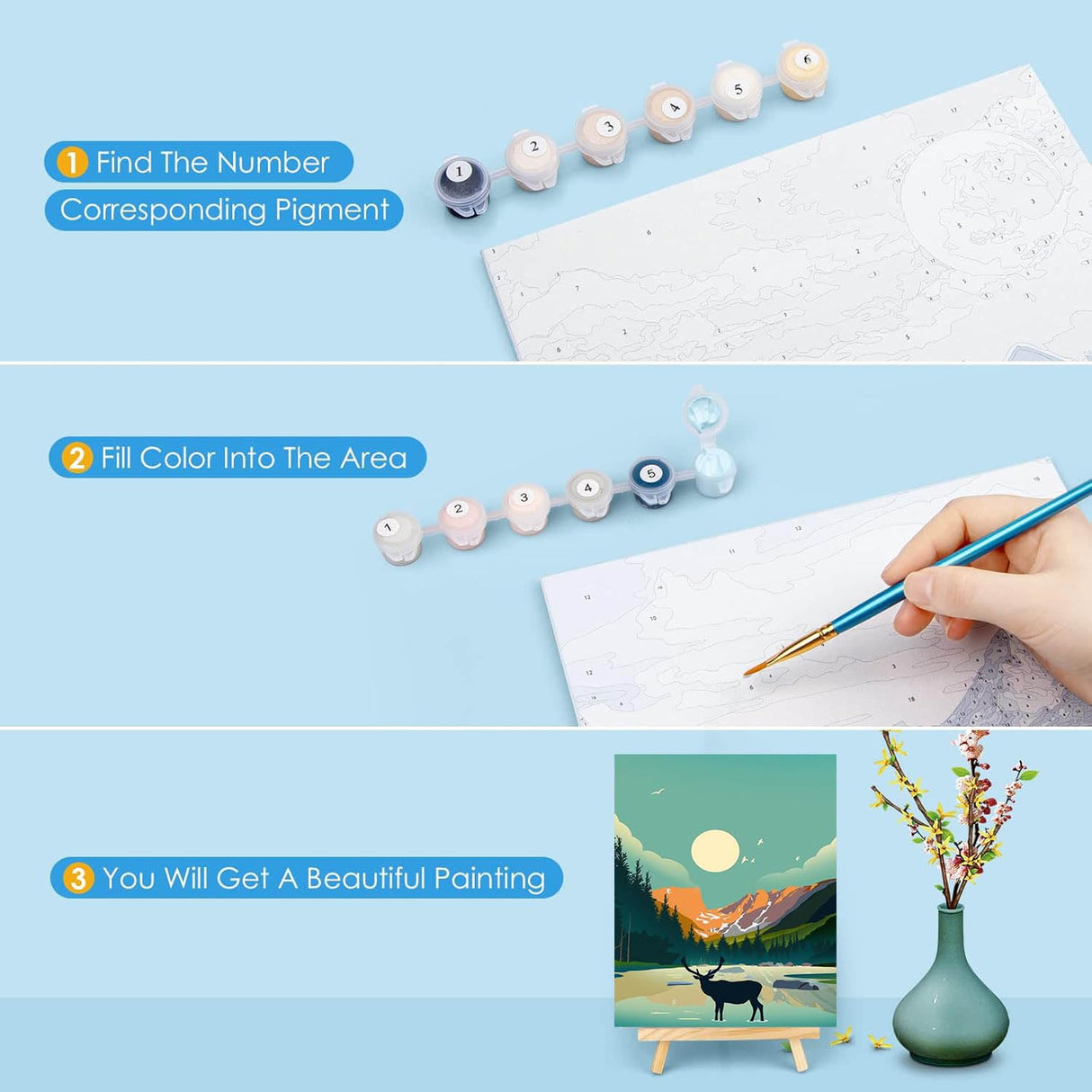 6 Packs Paint by Numbers for Adults Beginners, National Park Painting by Number Kits on Canvas Without Frame, Yellowstone Grand Teton Yosemite Lanscape Craft Arts for Home Wall Decor 9.8x13.8inch HOIYLDS