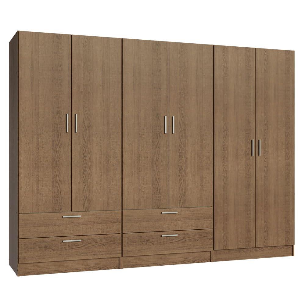 Madesa 6 Doors 4 Drawers Wardrobe Set Armoire Closet Bedroom Storage Cabinet with Shelves and Hanging Space 94" L Wooden Clothing Organizer Unit - Rustic Madesa