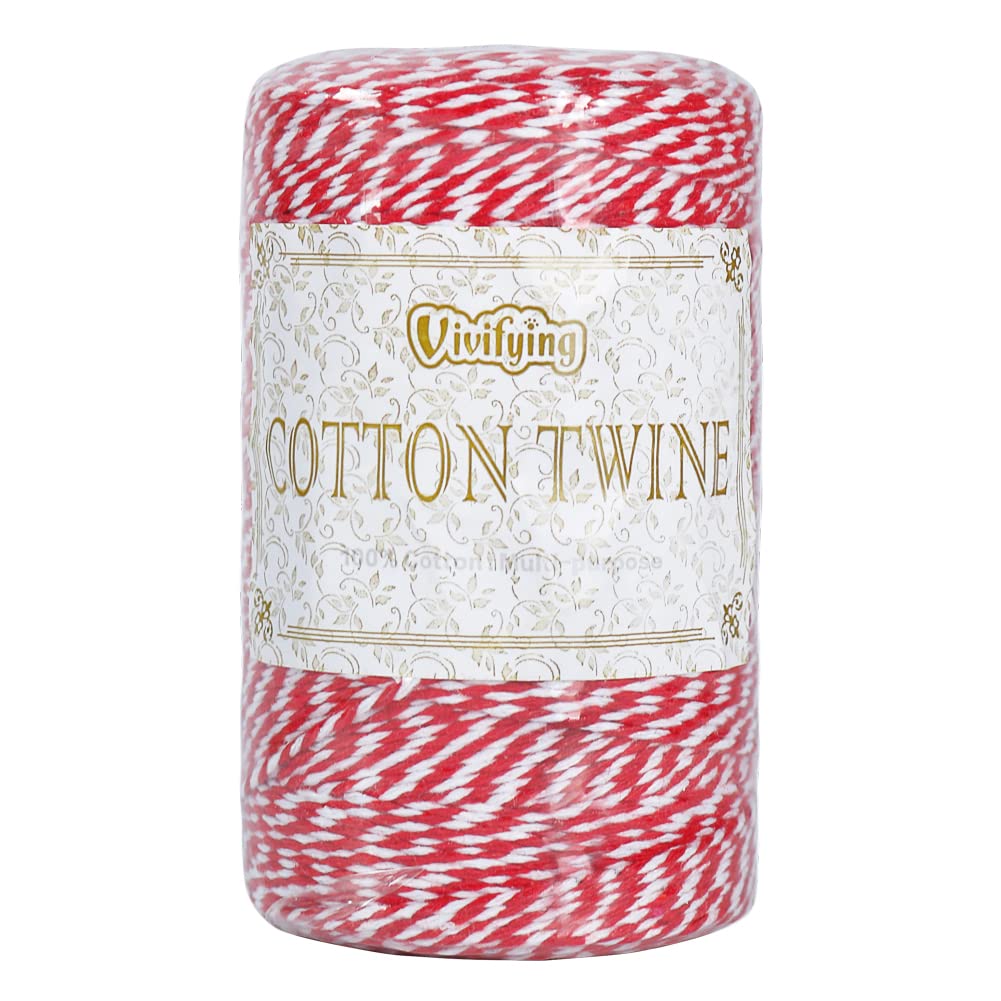 Vivifying Red and White Twine, 656 Feet 2mm Cotton Bakers Twine String for Gift Wrapping, Baking, Butchers, DIY Crafts, Tying Cake and Pastry Boxes Vivifying