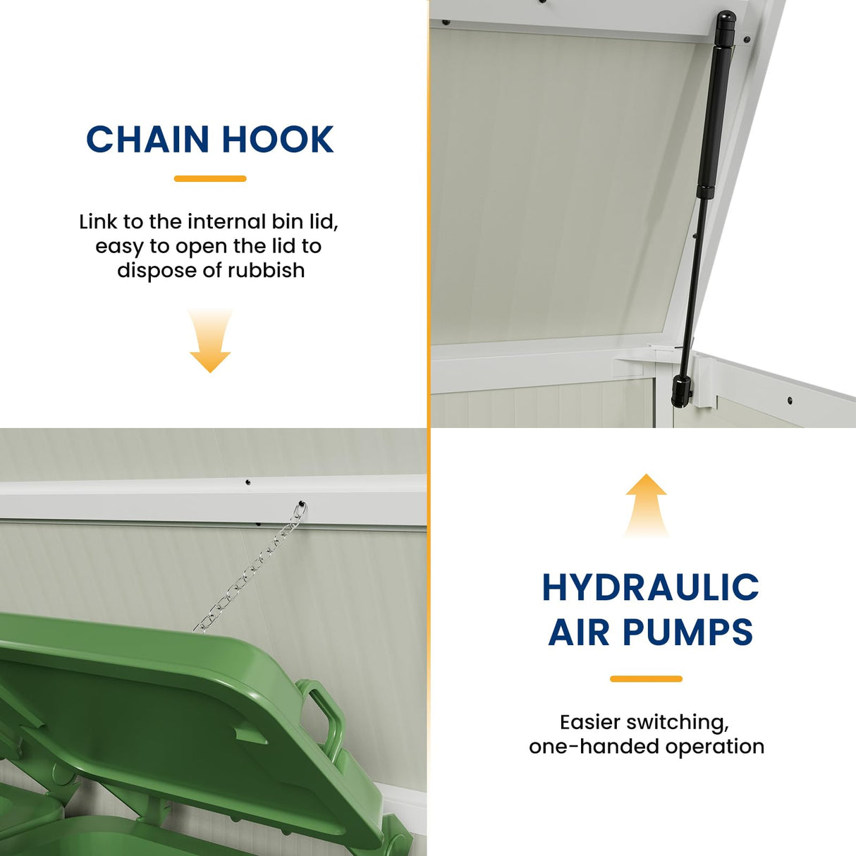 Amopatio 41 Cu Ft Outdoor Storage Shed, Horizontal Resin Trash Can Storage, Weather Resistance, Storage Box with Floor Included for Garden Tools, Lawn Mowers, Garbage Cans, Patio Use, Sandstone Amopatio