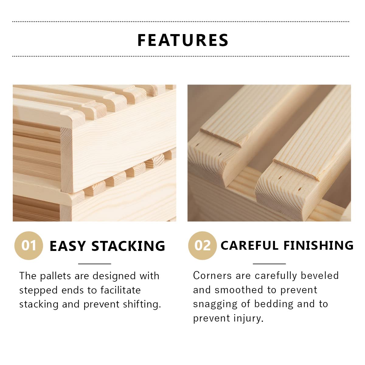 EMOOR Pallet Bed Slats 4 Pieces (for Additional Purchase) Pine Wood Natural, Japanese Futon Mattress Floor Sleeping Tatami Mat EMOOR