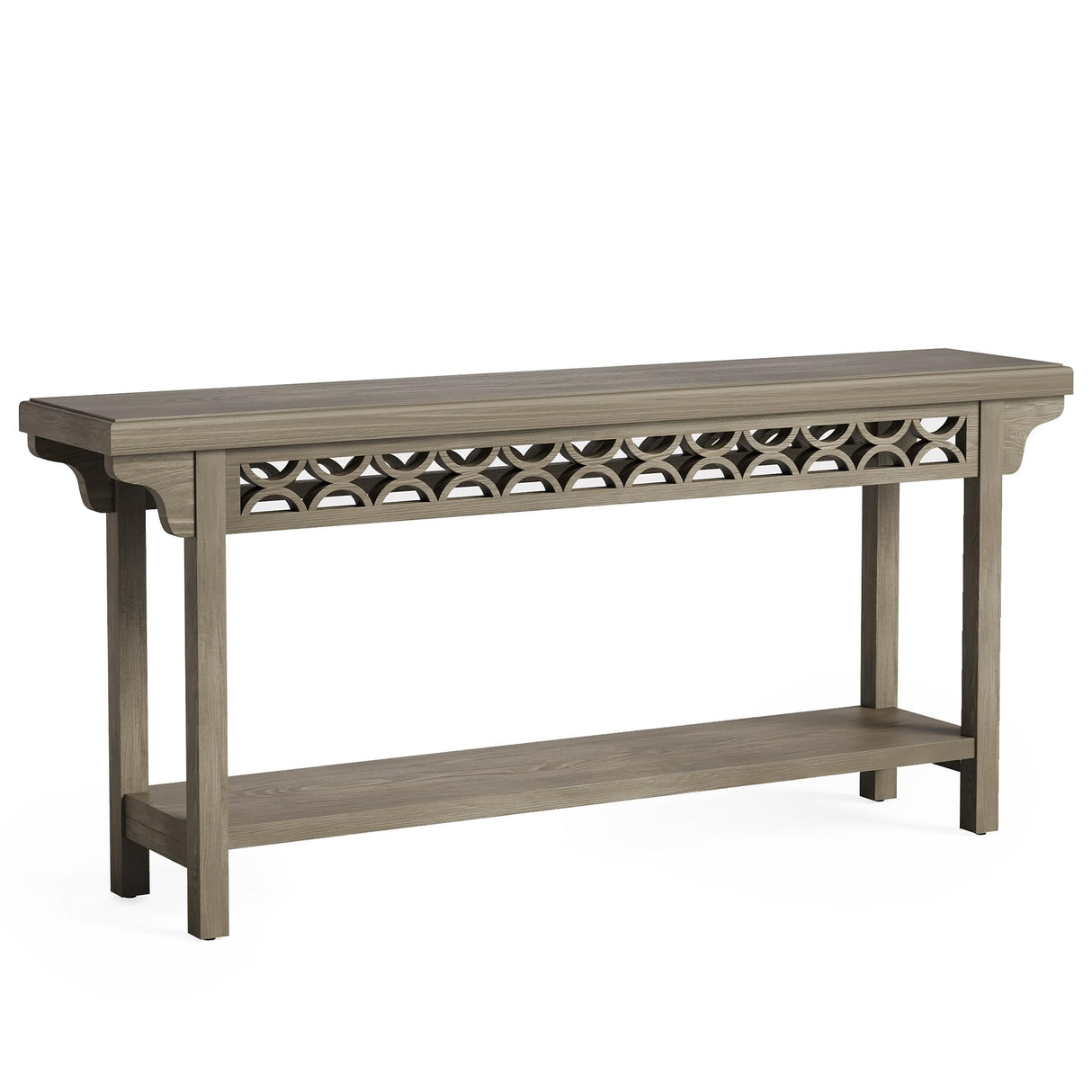LITTLE TREE 70.87-Inch Long Console, Solid Wood Farmhouse Narrow Entryway Table with Shelf, Rustic Sofa Table for Living Room, Hallway, Grey LITTLE TREE