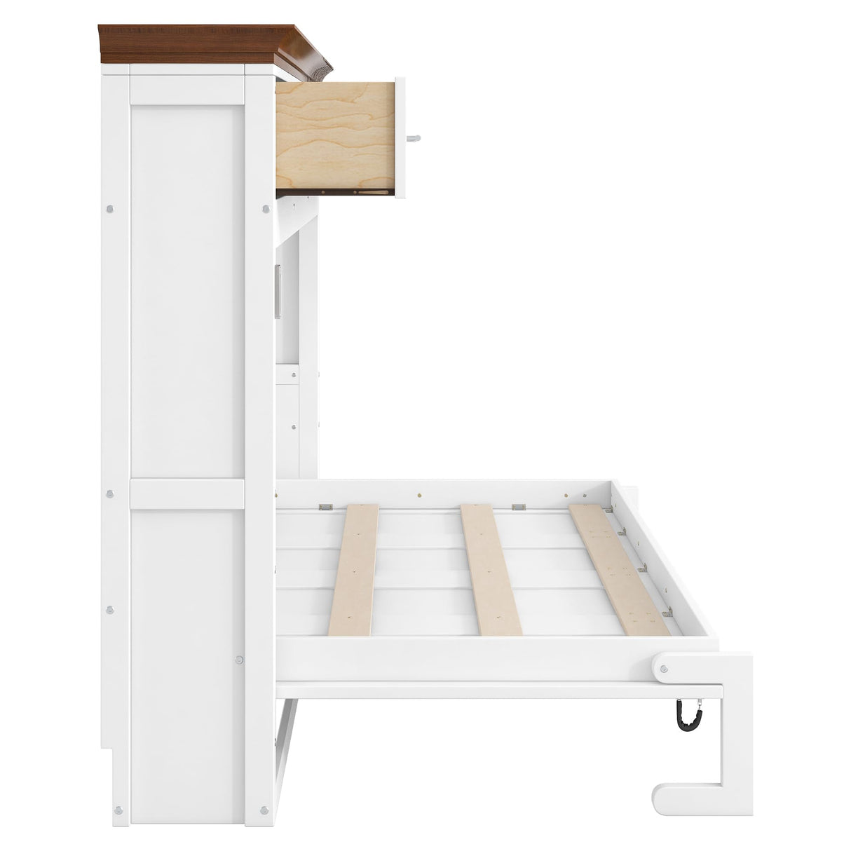 Merax Twin Murphy Bed Cabinet with 3 Storage Drawers on The Top, Fold into The Wall, Space-Saving Design Foldable Platform Bed Frame for Bedroom, Guest Room, Home Office, No Box Spring Needed, White Merax